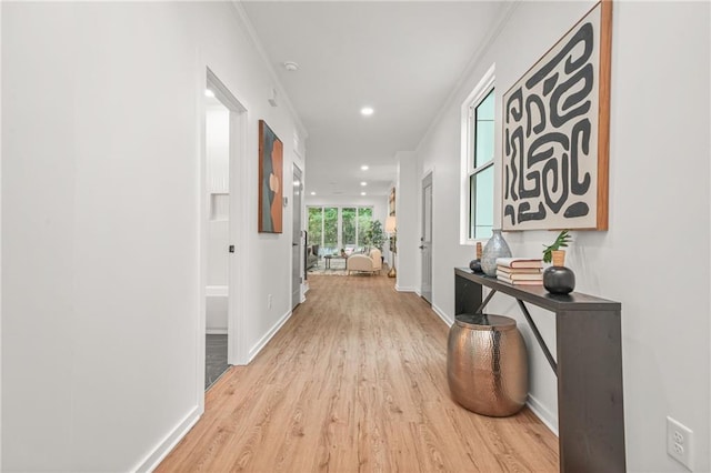 2926 5th St SW, Atlanta, GA 30315 - hall featuring light wood-type flooring, baseboards, recessed lighting, and ornamental molding