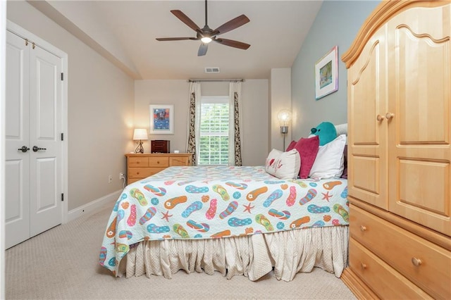2025 Eagle Rdg, Roswell, GA 30076 - bedroom with carpet floors, lofted ceiling, baseboards, and a ceiling fan