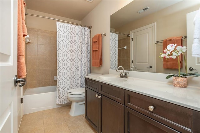2025 Eagle Rdg, Roswell, GA 30076 - full bathroom with toilet, tile patterned floors, vanity, and shower / bath combo with shower curtain