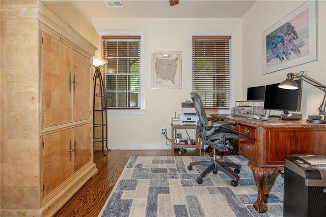 2025 Eagle Rdg, Roswell, GA 30076 - home office with dark wood-type flooring, baseboards, and plenty of natural light