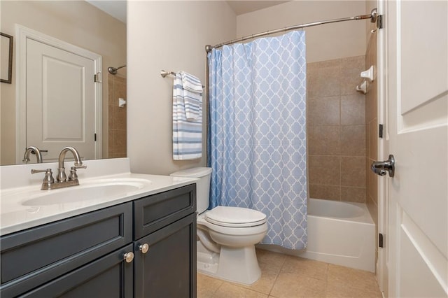 2025 Eagle Rdg, Roswell, GA 30076 - bathroom with vanity, tile patterned flooring, toilet, and shower / tub combo with curtain