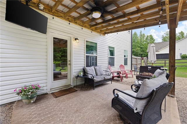 1417 Woodrow Kay Rd, Rockmart, GA 30153 - view of patio / terrace featuring an outdoor living space with a fire pit and a ceiling fan
