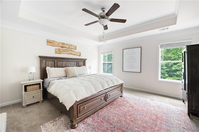 1417 Woodrow Kay Rd, Rockmart, GA 30153 - bedroom featuring a tray ceiling, crown molding, light colored carpet, and multiple windows