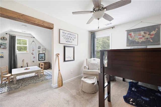 1417 Woodrow Kay Rd, Rockmart, GA 30153 - bedroom with carpet, baseboards, vaulted ceiling, and ceiling fan