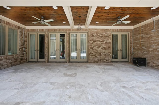 view of patio / terrace featuring french doors and ceiling fan