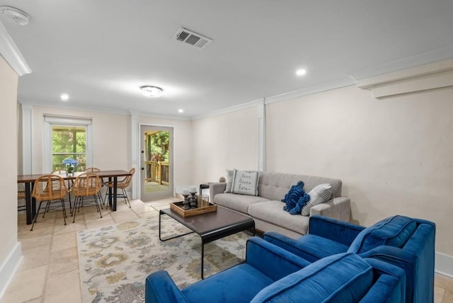 490 Rock Springs Rd NE, Atlanta, GA 30324 - living room with ornamental molding, recessed lighting, and visible vents