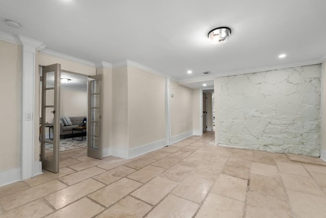490 Rock Springs Rd NE, Atlanta, GA 30324 - below grade area with recessed lighting, stone tile floors, baseboards, and ornamental molding