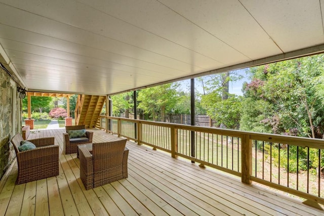 490 Rock Springs Rd NE, Atlanta, GA 30324 - wooden deck with stairway, fence, and an outdoor hangout area