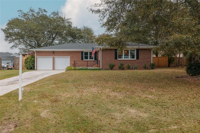 ranch-style house with a garage and a front yard