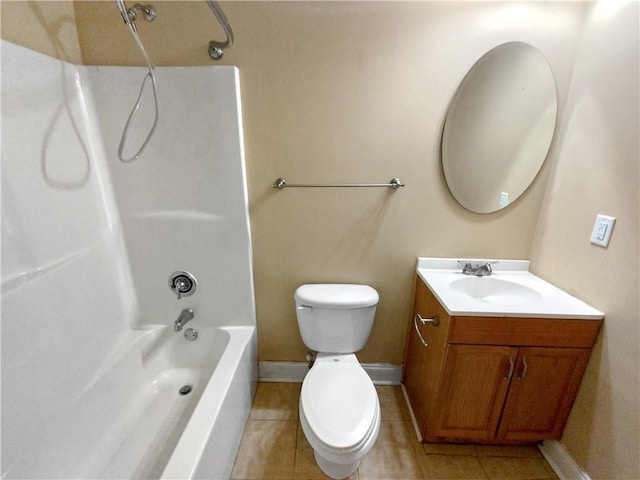 full bathroom with toilet, vanity, tile patterned floors, and bathing tub / shower combination