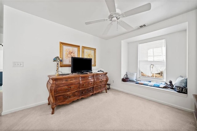 interior space featuring ceiling fan