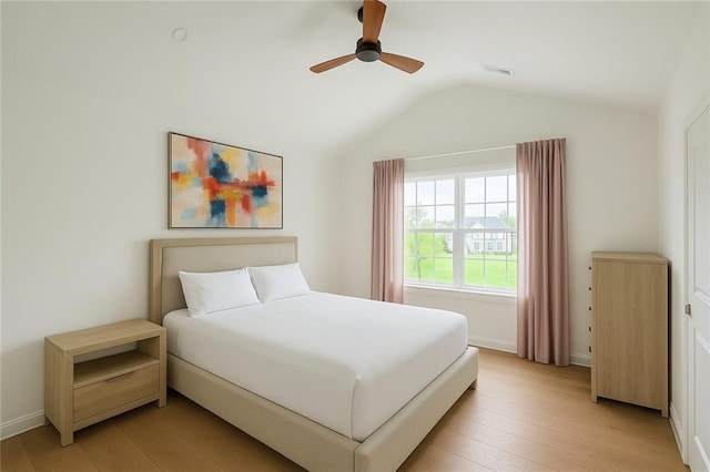 6355 Westfallen Overlook, Cumming, GA 30040 - bedroom with light wood finished floors, a ceiling fan, visible vents, and lofted ceiling