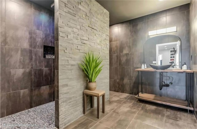 6355 Westfallen Overlook, Cumming, GA 30040 - full bath featuring walk in shower, tile patterned flooring, and tile walls