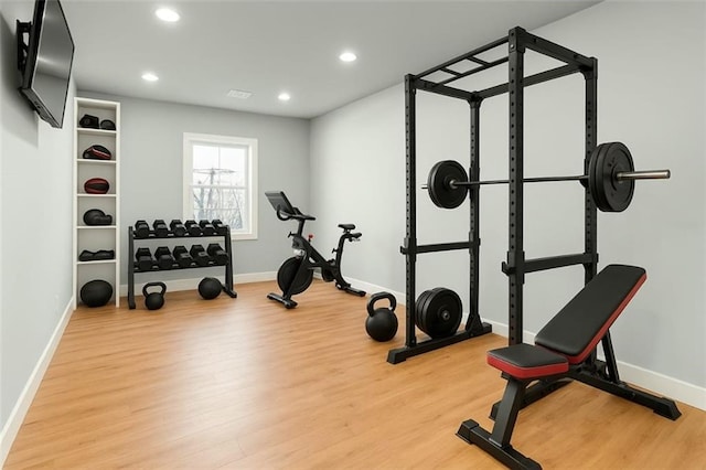 6355 Westfallen Overlook, Cumming, GA 30040 - exercise room featuring baseboards, light wood-type flooring, and recessed lighting
