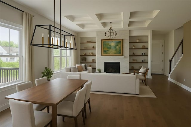 6355 Westfallen Overlook, Cumming, GA 30040 - dining room with baseboards, dark wood-style flooring, plenty of natural light, and coffered ceiling