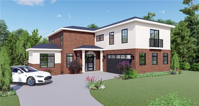 view of front of home with brick siding, driveway, and an attached garage