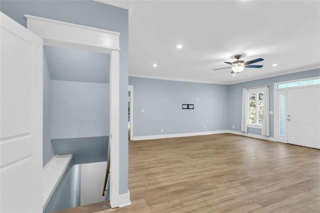 170 Early Sundown Rd, Clarkesville, GA 30523 - unfurnished living room with wood finished floors, a ceiling fan, and recessed lighting