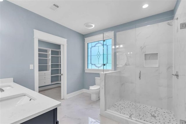 170 Early Sundown Rd, Clarkesville, GA 30523 - full bath featuring a marble finish shower, vanity, marble finish flooring, and recessed lighting
