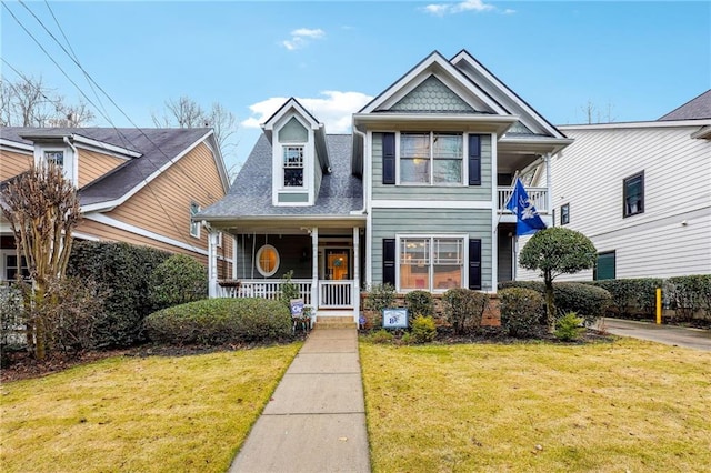 view of front of home featuring a porch and a front yard