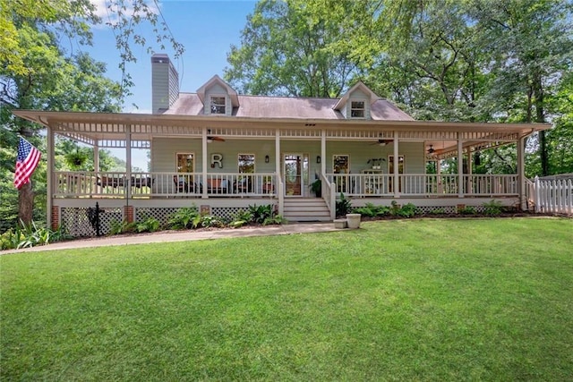 130 Wayne Wheeler Way, Woodstock, GA 30188 - view of front of house with a ceiling fan, a front yard, and a chimney