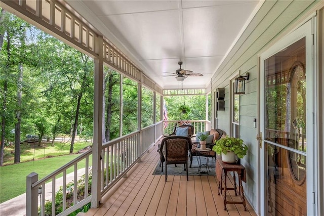 130 Wayne Wheeler Way, Woodstock, GA 30188 - porch with a ceiling fan, a yard, and an outdoor hangout area