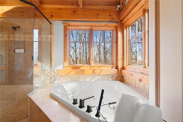 8850 Matt Hwy, Ball Ground, GA 30107 - bathroom with healthy amount of natural light, tiled shower, and a jetted tub