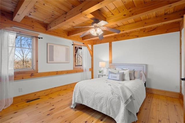 8850 Matt Hwy, Ball Ground, GA 30107 - bedroom with wood ceiling with exposed beams, baseboards, multiple windows, and light wood finished floors