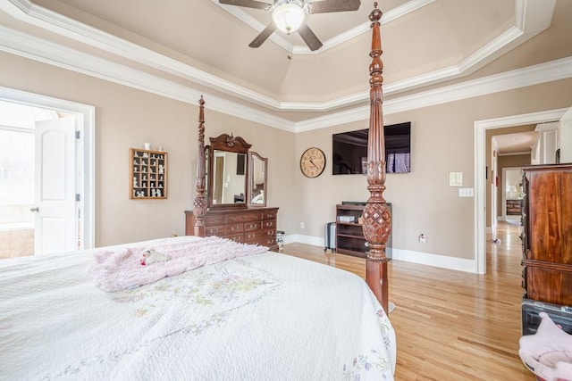 1765 Dew Pl, Marietta, GA 30064 - bedroom with a raised ceiling, light wood-style flooring, ornamental molding, and baseboards
