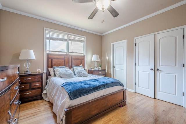 1765 Dew Pl, Marietta, GA 30064 - bedroom with light wood-type flooring, crown molding, a closet, and ceiling fan