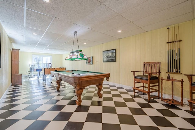 1765 Dew Pl, Marietta, GA 30064 - rec room featuring tile patterned floors, billiards, a drop ceiling, recessed lighting, and baseboards