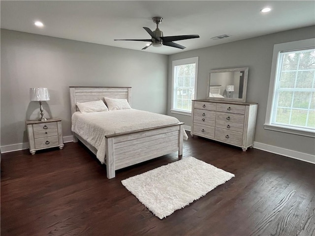 1255 Plaza Ave SW, Atlanta, GA 30310 - bedroom featuring baseboards, recessed lighting, dark wood finished floors, and ceiling fan