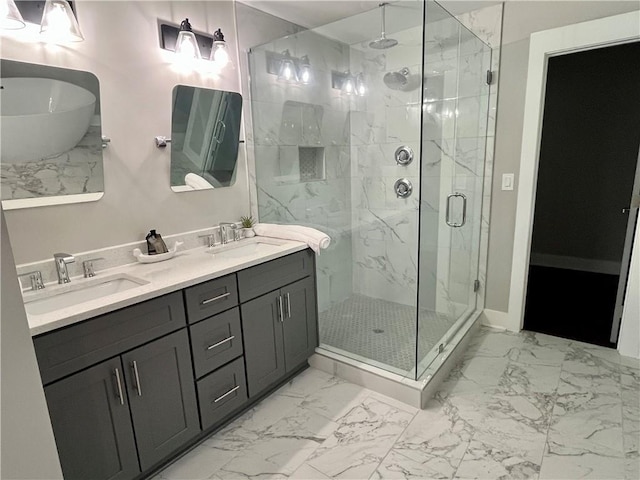 1255 Plaza Ave SW, Atlanta, GA 30310 - full bath with marble finish floors, a marble finish shower, and double vanity