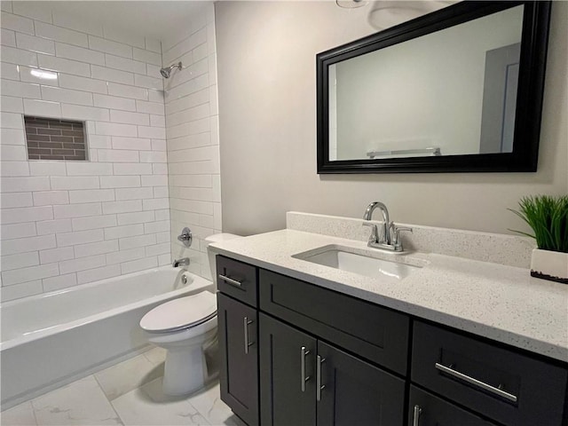 1255 Plaza Ave SW, Atlanta, GA 30310 - bathroom featuring marble finish floors, vanity, toilet, and shower / washtub combination