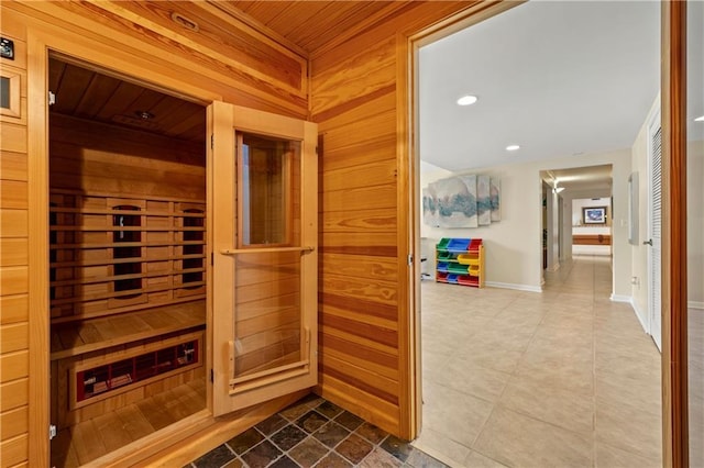 view of sauna featuring baseboards and recessed lighting