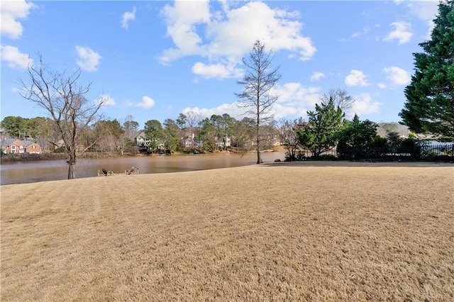 view of yard with a water view