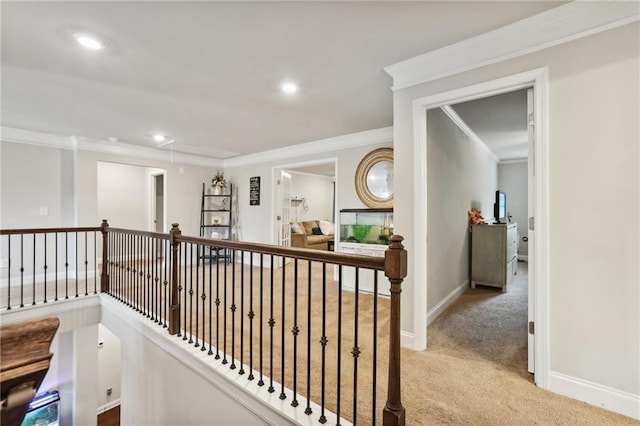 244 Lotus Cir, Mcdonough, GA 30252 - corridor featuring attic access, carpet flooring, crown molding, and baseboards