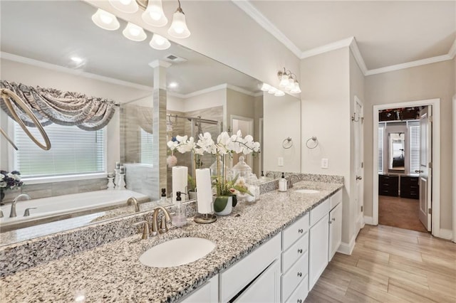 244 Lotus Cir, Mcdonough, GA 30252 - full bath featuring a sink, visible vents, a stall shower, and ornamental molding