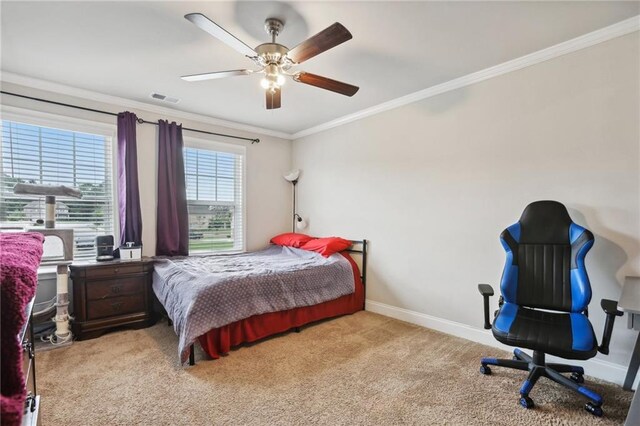 244 Lotus Cir, Mcdonough, GA 30252 - bedroom with light carpet, baseboards, visible vents, and ornamental molding
