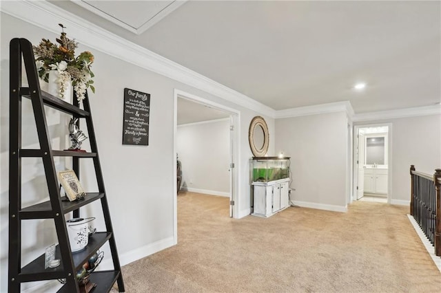 244 Lotus Cir, Mcdonough, GA 30252 - interior space with light colored carpet, attic access, and baseboards