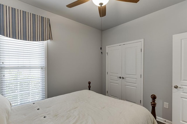 bedroom with a closet and ceiling fan