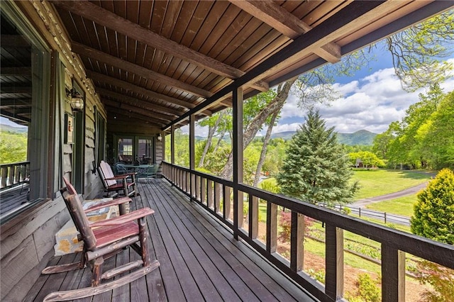 259 Eagle Chase Cir, Dillard, GA 30537 - wooden deck featuring a mountain view and a lawn