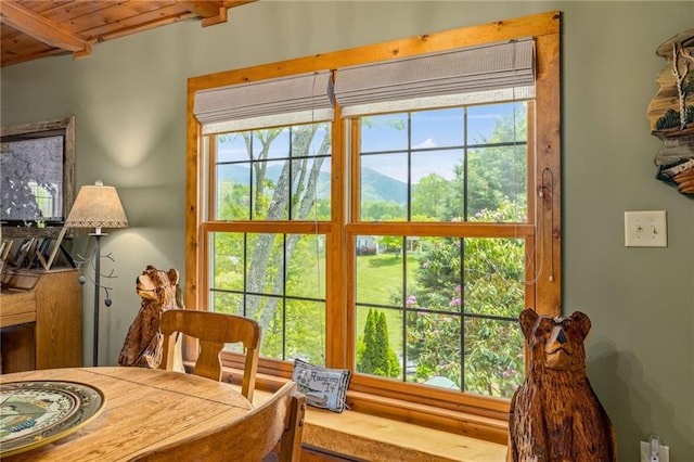 259 Eagle Chase Cir, Dillard, GA 30537 - dining space featuring a wood ceiling with exposed beams