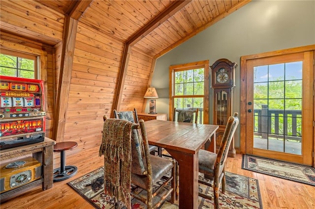 259 Eagle Chase Cir, Dillard, GA 30537 - dining area with vaulted ceiling, plenty of natural light, hardwood / wood-style flooring, and wooden ceiling