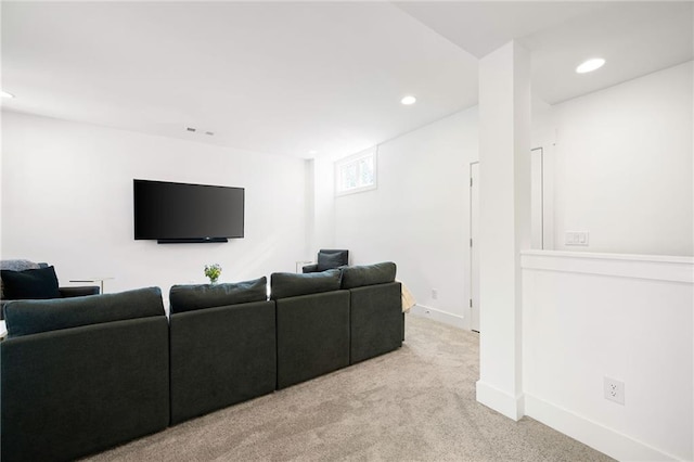 living room with light colored carpet