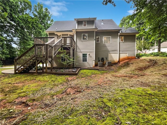 643 Windy Mill Way, Temple, GA 30179 - back of house featuring stairway, a wooden deck, and a lawn