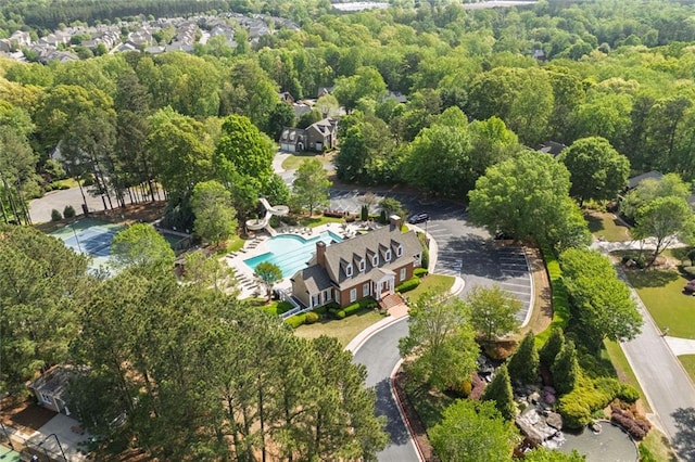 aerial view featuring a forest view