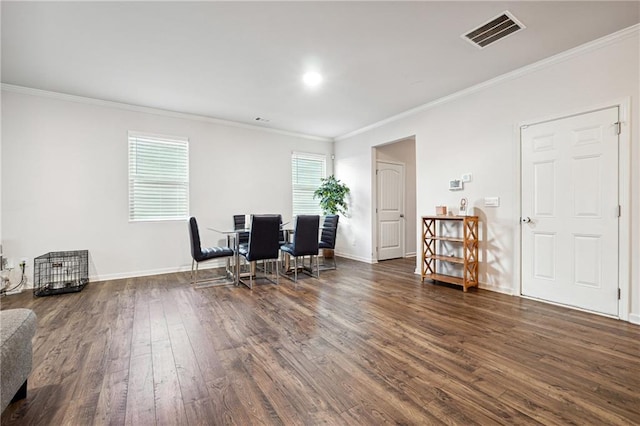 6004 Screech Owl Dr, Flowery Branch, GA 30542 - office space featuring dark wood-type flooring, ornamental molding, and baseboards