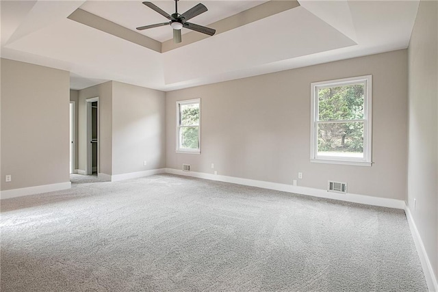 19 Quimby Jackson Rd, Newnan, GA 30263 - spare room featuring a tray ceiling, carpet flooring, healthy amount of natural light, and a ceiling fan