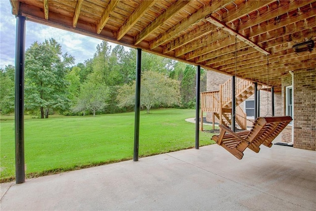 19 Quimby Jackson Rd, Newnan, GA 30263 - view of patio / terrace with stairway and view of wooded area