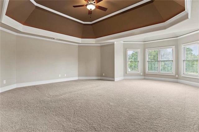 2602 Alcovy Club Dr, Dacula, GA 30019 - spare room featuring a raised ceiling, a ceiling fan, carpet floors, and ornamental molding